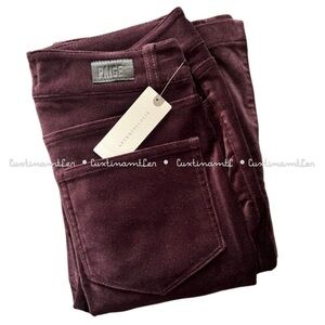 Paige Manhattan High-Rise Bootcut Velour Pants in Cherry Black